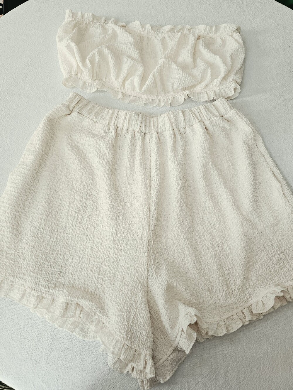 Bandeau Strapless Top and High Waist Shorts Set